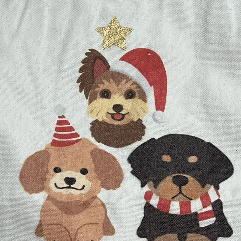 Woven Drawstring Holiday Puppy Dogs Christmas Gift‎ Bag 12